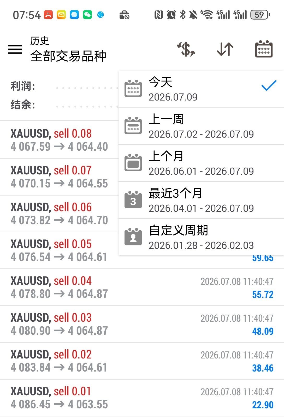 MT4交易明细截图