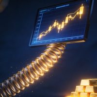 XAUUSD黄金逼空行情示意图，CTA百亿空头持仓与弹簧蓄能的量化交易视觉