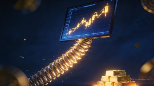 XAUUSD黄金逼空行情示意图，CTA百亿空头持仓与弹簧蓄能的量化交易视觉