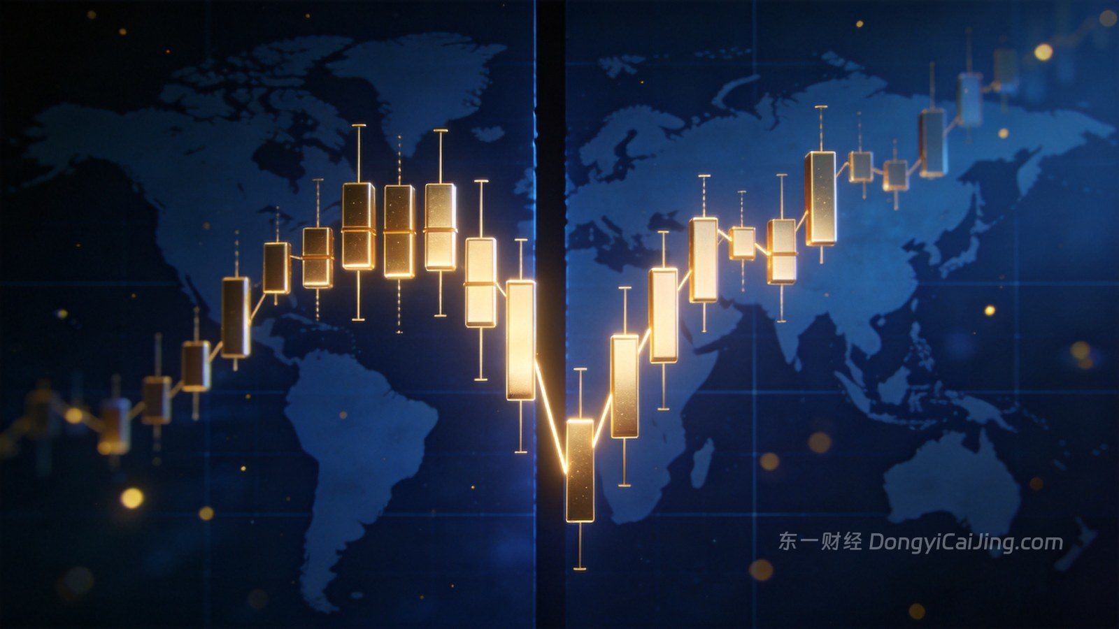 XAUUSD黄金跳空缺口示意图，周一开盘K线缺口与V型反转的量化交易视觉